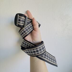 Bison Designs Black Embroidered Belt Small Boho Western Gold Silver Thread USA